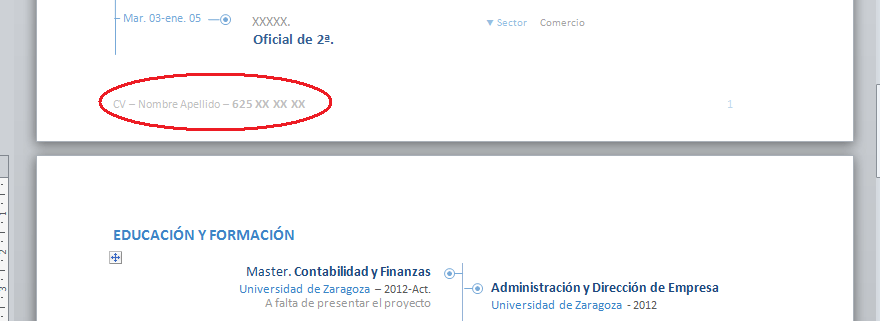 CV-Datos de contacto en el pie de pagina